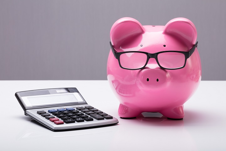 Piggybank With Eyeglasses And Calculator