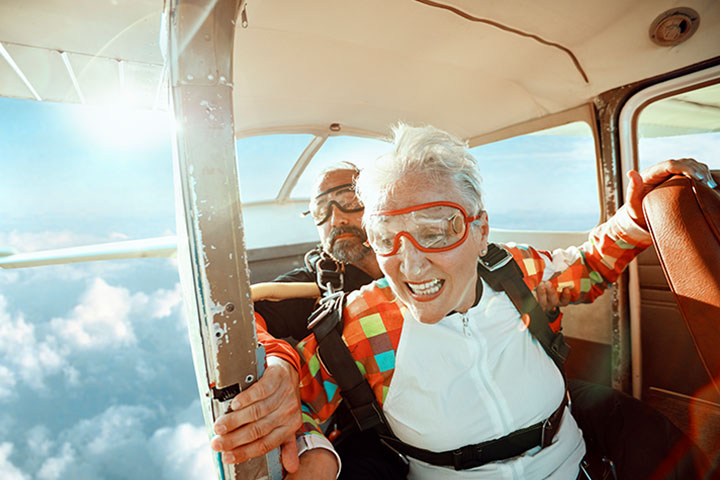 Senior tandem skydiving
